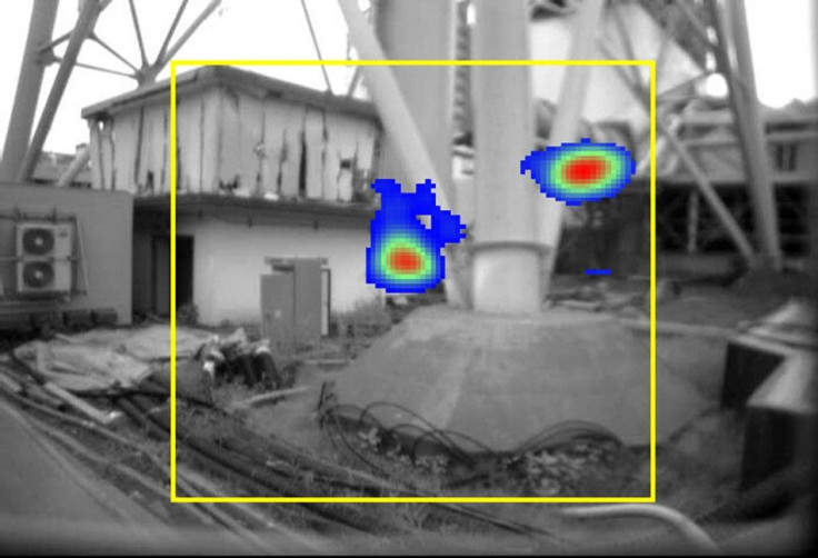 Tokyo Electric Power Co (TEPCO)'s handout shows an image taken by a gamma ray camera showing the bottom of a ventilation stack standing between Fukushima Daiichi nuclear power plant's No.1 and No.2 reactors, where radiation exceeding 10 sieverts (10,000 m