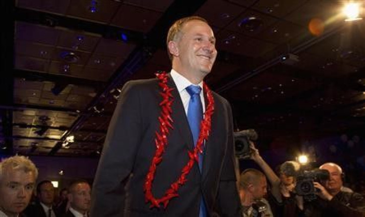 New Zealand's Prime Minister John Key Smiles After the General Election in Auckland.