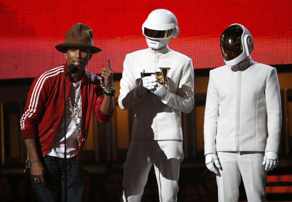 Pharrell Williams accepts the award for record of the year for Daft Punk for quotGet Luckyquot