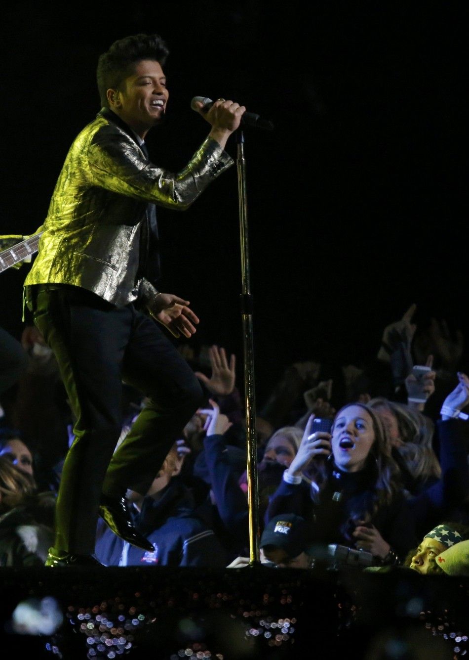 Bruno Mars Performs During the Halftime Show of the NFL Super Bowl XLVIII Football Game Between the Denver Broncos and the Seattle Seahawks in East Rutherford