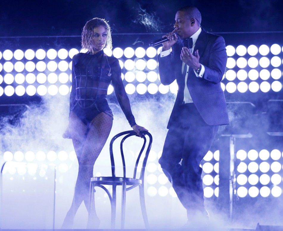 Beyonce and her husband Jay-Z perform at the 56th annual Grammy Awards in Los Angeles, California January 26, 2014