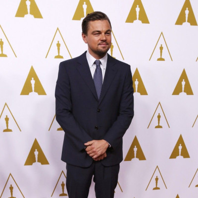 Leonardo DiCaprio arrives at the 86th Academy Awards nominees luncheon in Beverly Hills