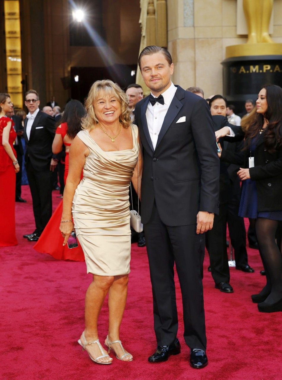 Leonardo DiCaprio and his mother Irmelin DiCaprio arrive on the red carpet at the 86th Academy Awards in Hollywood