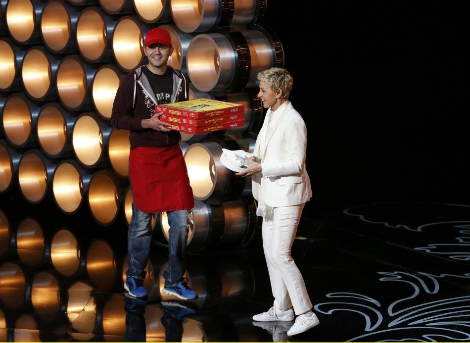 Show Host Ellen DeGeneres Delivers Pizza to the Audience at the 86th Academy Awards in Hollywood