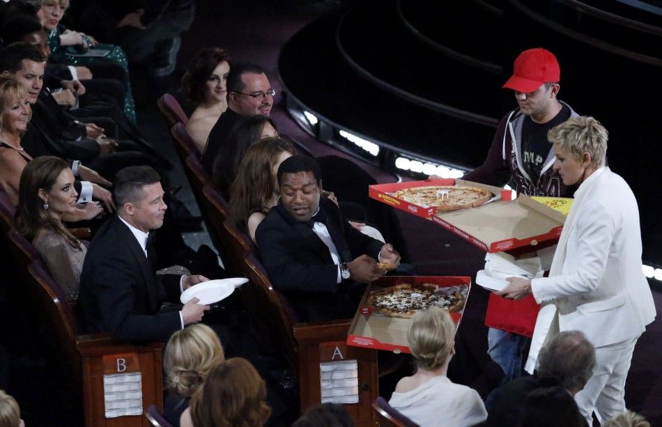 Show Host Ellen DeGeneres Delivers Pizza to the Audience at the 86th Academy Awards in Hollywood