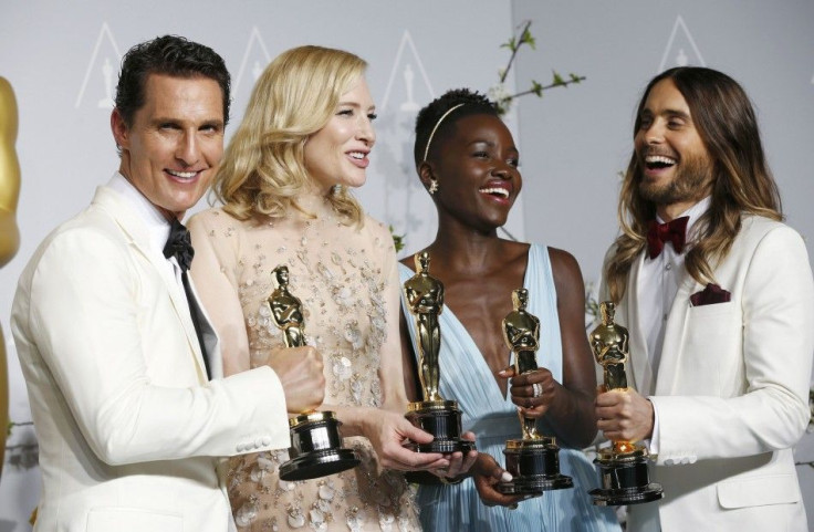 Best actor winner Matthew McConaughey, best actress winner Cate Blanchett, best supporting actress winner Lupita Nyong&#039;o and best supporting actor winner Jared Leto pose with their Oscars at the 86th Academy Awards in Hollywood