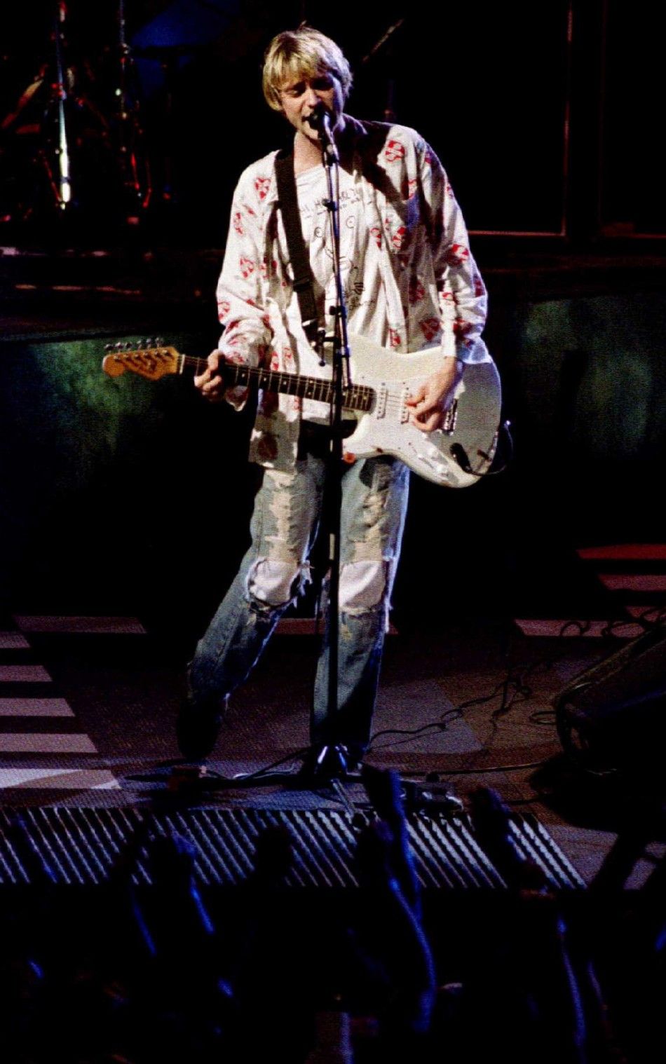 File photo of Kurt Cobain, lead singer of Nirvana, performing in Los Angeles