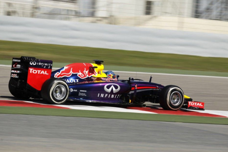 Red Bull Formula One Driver Sebastian Vettel of Germany Takes the ''Michael Schumacher Turn'' as He Drives His Car During Day Four of Formula One's Final Pre-season Test at Bahrain International Circuit (BIC) in Sakhir South of Manama