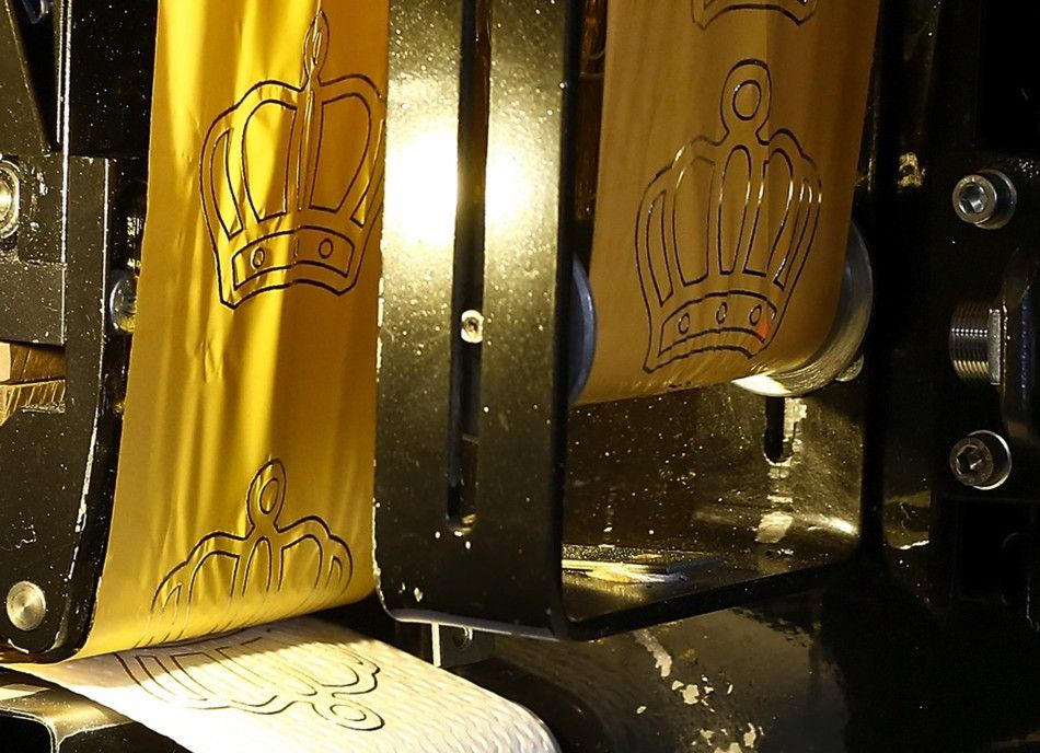 Luxury toilet paper with a 24 carat gold motifs is displayed at the Tissue Design workshop of Fritz Loibl in Grafenau