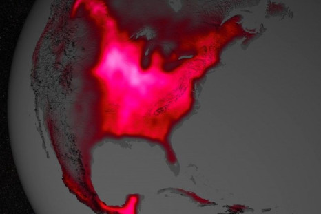NASA handout of a visualization over North America representing fluorescence measured from land plants in early July over a period from 2007 to 2011