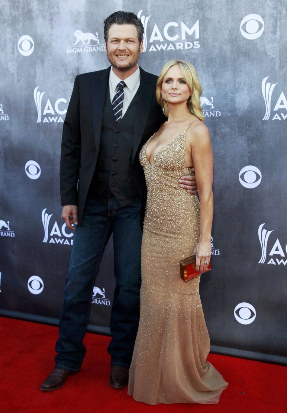Musicians Blake Shelton and Miranda Lambert arrive at the 49th Annual Academy of Country Music Awards in Las Vegas
