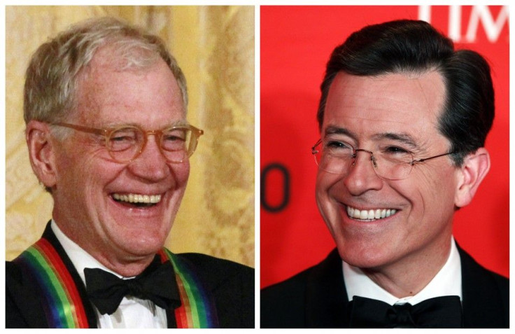 A Combination Photo of David Letterman and Stephen Colbert