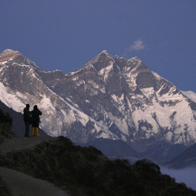 File photograph of travellers enjoying a view of Mount Everest at Syangboche in Nepal