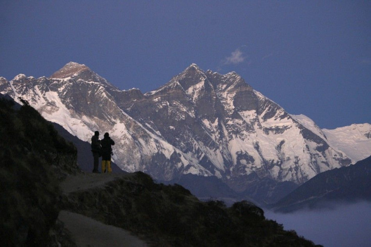 File photograph of travellers enjoying a view of Mount Everest at Syangboche in Nepal