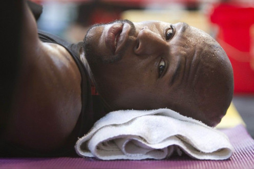 WBC welterweight champion Floyd Mayweather Jr. of the U.S. is seen during a media workout at the Mayweather Boxing Club in Las Vegas
