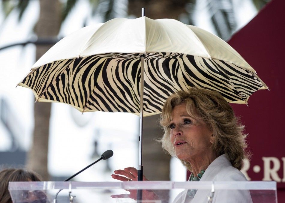 Actress Jane Fonda speaks at the ceremony for the unveiling of actress Sally Fields star on the Walk of Fame in Hollywood