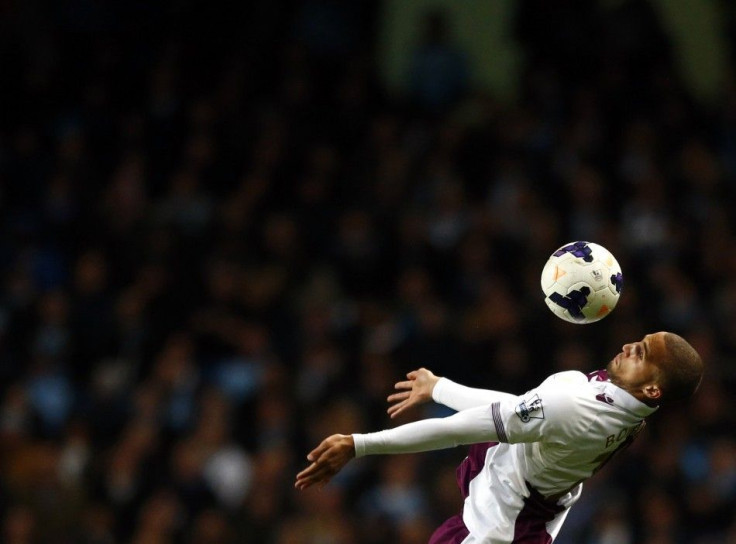 Aston Villa&#039;s Brewery controls the ball during their English Premier League soccer match against Manchester City at the Etihad Stadium in Manchester