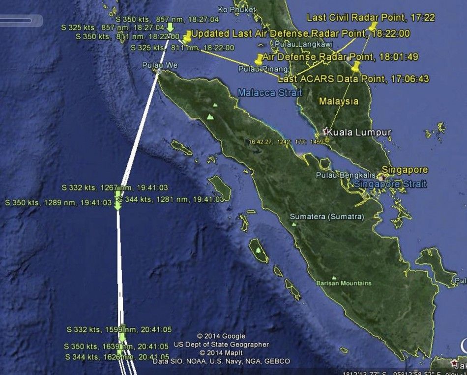 A map shows the possible path of Malaysia Airlines flight MH370 as released to Reuters by the Malaysian Transport Ministry May 1, 2014. REUTERSMalaysian Transport MinistryHandout via Reuters