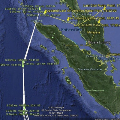 A map shows the possible path of Malaysia Airlines flight MH370 as released to Reuters by the Malaysian Transport Ministry May 1, 2014. REUTERS/Malaysian Transport Ministry/Handout via Reuters