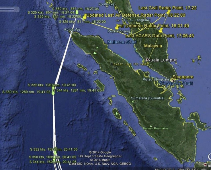 A map shows the possible path of Malaysia Airlines flight MH370 as released to Reuters by the Malaysian Transport Ministry May 1, 2014. REUTERS/Malaysian Transport Ministry/Handout via Reuters