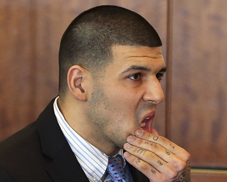 Aaron Hernandez appears for a pre-trial hearing at Bristol County Superior Court in Fall River, Massachusetts in this February 7, 2014 file photo. Hernandez, the former New England Patriots NFL football player, already awaiting trial on charges of shootin