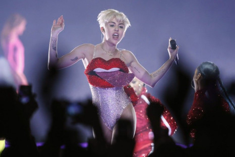 U.S. singer Miley Cyrus performs at the O2 Arena in central London