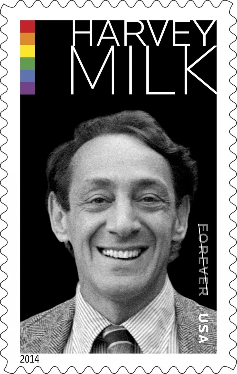The Harvey Milk Forever Stamp is pictured in this undated photograph released on May 22, 2014. A dedication ceremony will be held in Washington on Wednesday to unveil the stamp in honor of Milk, who in 1977 made history when he won election to the San Fra