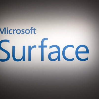 A sign is highlighted on the wall during the launch event of the new Microsoft Surface Pro 3 in New York May 20, 2014.