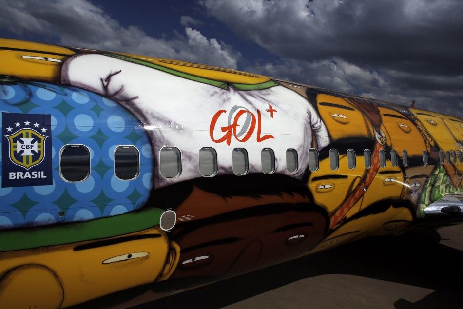 The Boeing 737 aircraft of Brazilian airline Gol, which will travel with the Brazilian national soccer team during the 2014 World Cup