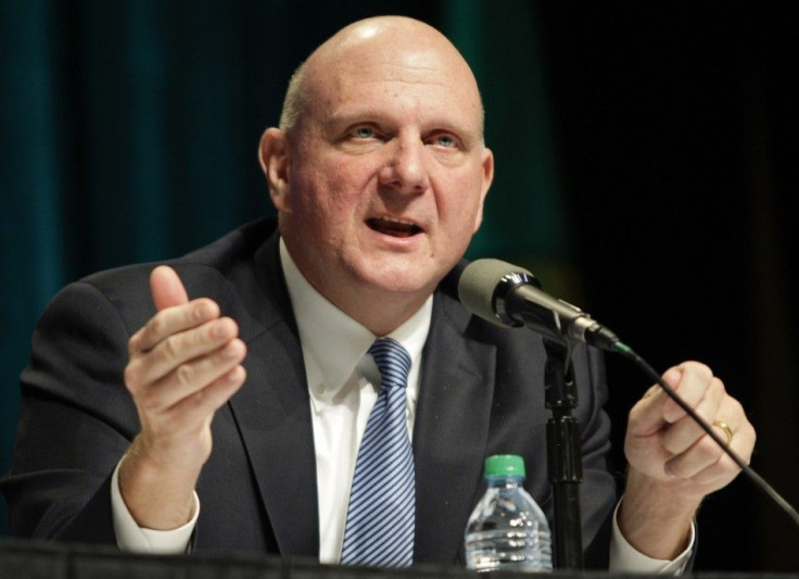 Microsoft Chief Executive Steve Ballmer answers questions at the company&#039;s annual shareholder meeting in Bellevue, Washington in this file photo taken November 19, 2013.