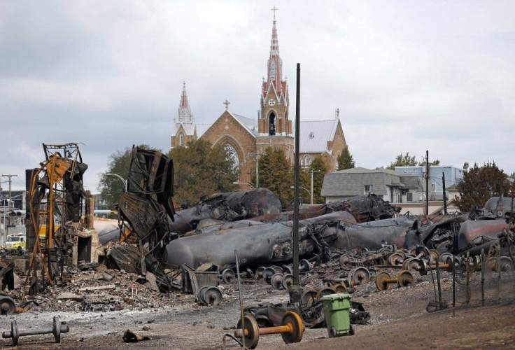 File of Wagons of the Train reck are seen in Lac Megantic