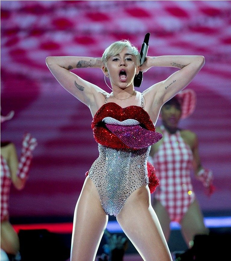 U.S. Singer Miley Cyrus Performs During Her Concert At The Ericsson Globe Arena In Stockholm