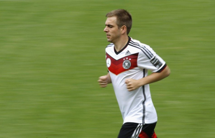 German national soccer player and captain Philipp Lahm runs during a training session in St. Martin, northern Italy