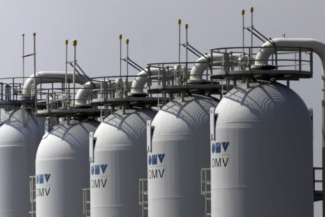 Gas tanks are pictured at Austria's largest natural gas import and distribution station in Baumgarten May 2, 2014. 