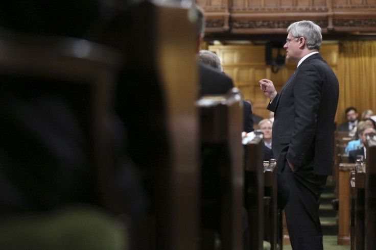 Canada's PM Harper speaks during Question Period in the House of Commons on Parliament Hill in Ottawa