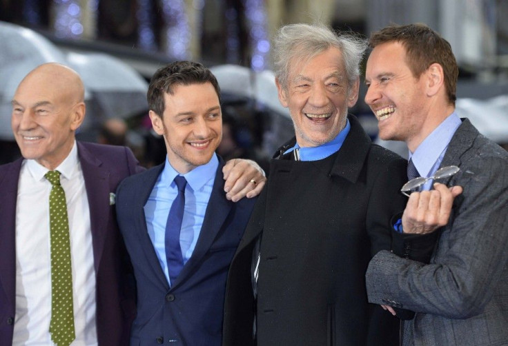 British actors Patrick Stewart (L-R), James McAvoy, Ian McKellen and Irish-German actor Michael Fassbender arrive for the British premiere of &#039;X-Men: Days of Future Past&#039; at Leicester Square in London in this May 12, 2014
