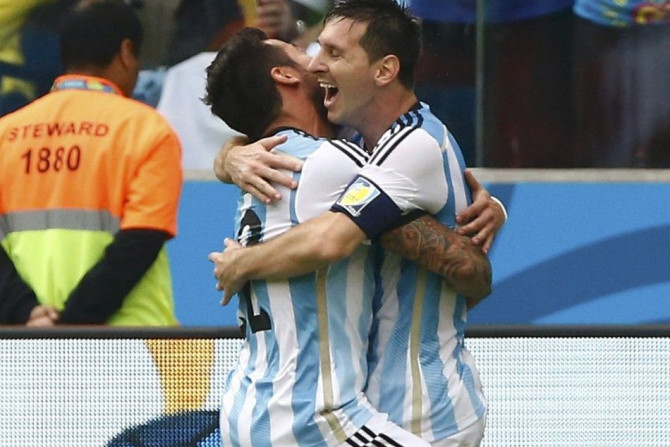 Argentina's Lionel Messi celebrates his second goal 
