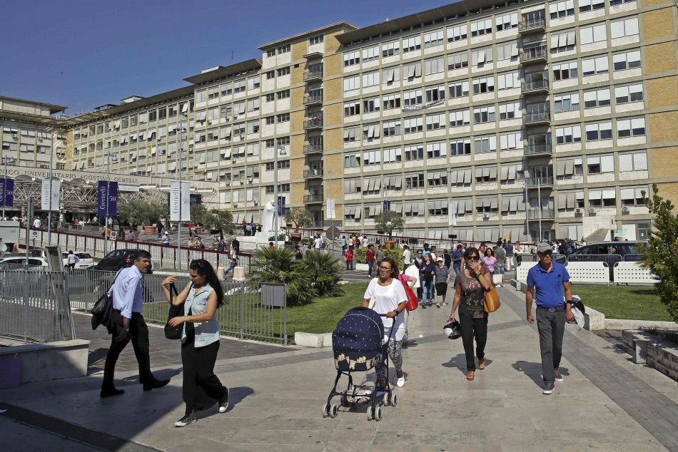 People leave Gemelli hospital after Pope Francis cancelled his visit in Rome June 27, 2014. Pope Francis cancelled a visit to a Rome hospital at the last minute on Friday due to what the Vatican called a quotsudden indispositionquot. The Vatican gave 