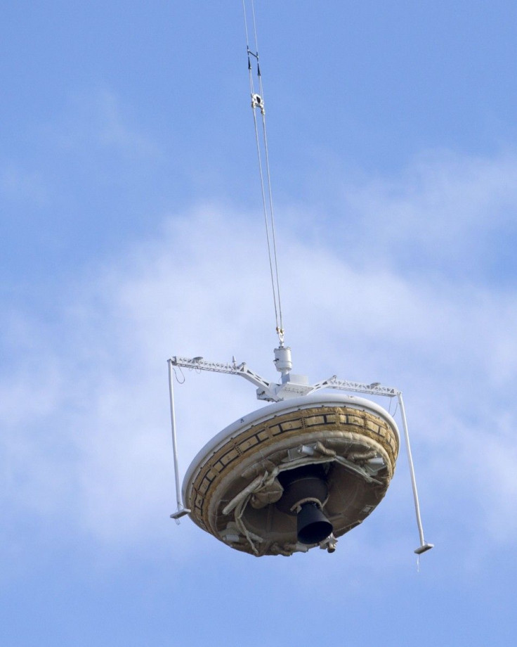 A saucer-shaped test vehicle, which holds equipment for landing large payloads on Mars