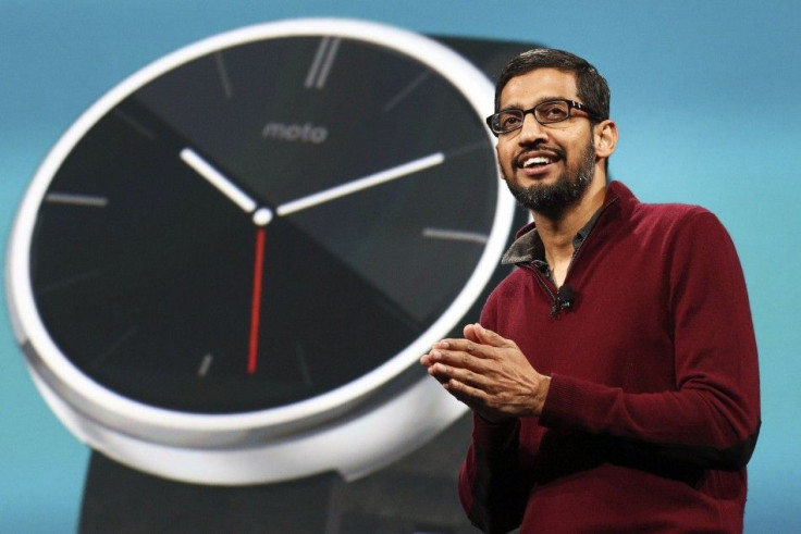 Sundar Pichai speaks about wearables during at the Google I/O developers conference on June 25, 2014