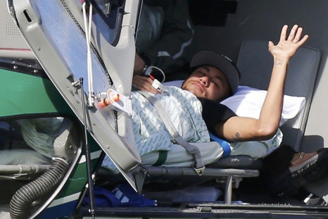 Injured Brazilian national soccer team player Neymar 