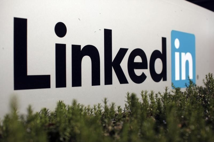 The logo for LinkedIn Corporation, a social networking networking website for people in professional occupations, is shown in Mountain View, California