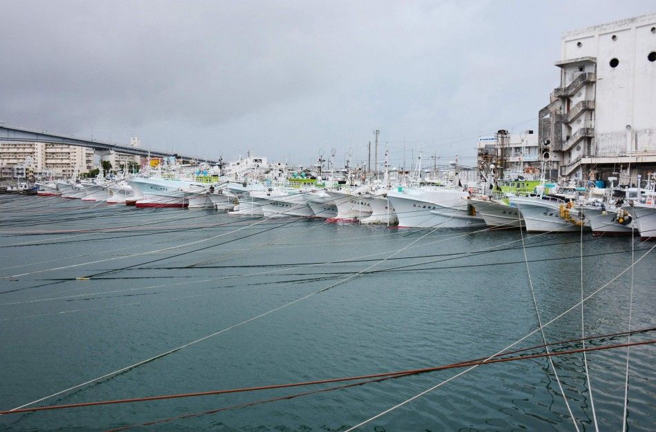 Fishing Boats Are Moored At Tomari Port in Naha On Japans Southern Island Of Okinawa As Super Typhoon Neoguri Approaches The Region