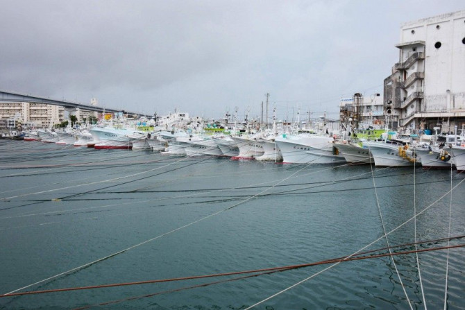 Fishing Boats Are Moored At Tomari Port in Naha On Japan's Southern Island Of Okinawa As Super Typhoon Neoguri Approaches The Region