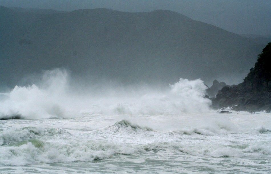 Waves crash as Typhoon Neoguri approaches the region at Wase beach at Amami Oshima, Kagoshima prefecture, in this photo taken by Kyodo July 8, 2014. REUTERSKyodo