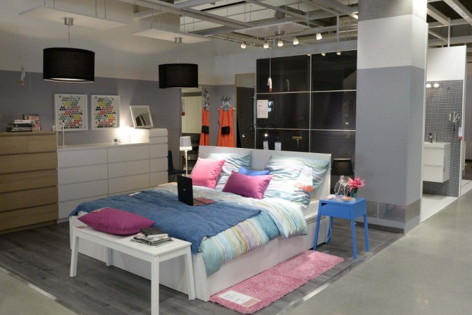 A bedroom set up is pictured in IKEA&#039;s first city centre store in Hamburg