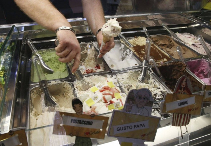 An ice cream shop sells ice cream dedicated to Pope Francis in Cassano allo Jonio