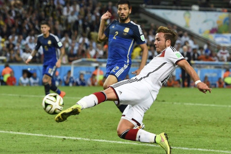 Germany's Mario Goetze shoots to score a goal against Argentina during extra time in their 2014 World Cup final at the Maracana stadium in Rio de Janeiro July 13, 2014. 