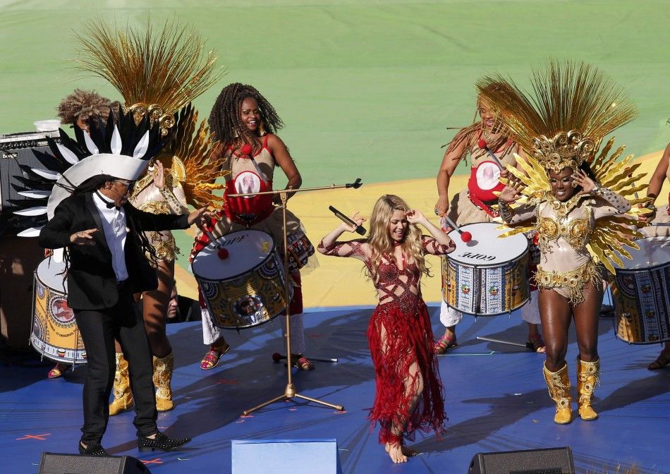 Shakira performs during the 2014 World Cup closing ceremony at the Maracana stadium in Rio de Janeiro