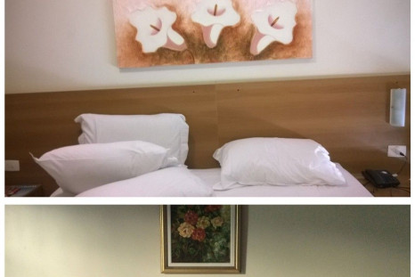 Combination photo shows two different beds and decor at two different photographers hotels in Natal and Cuiaba during the 2014 Brazil World Cup